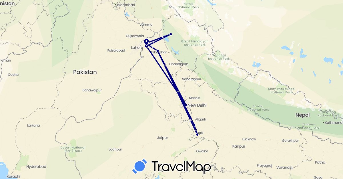 TravelMap itinerary: driving in India (Asia)